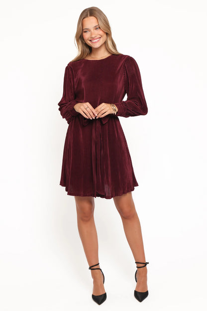 Joy Plisse Mini Dress Burgundy