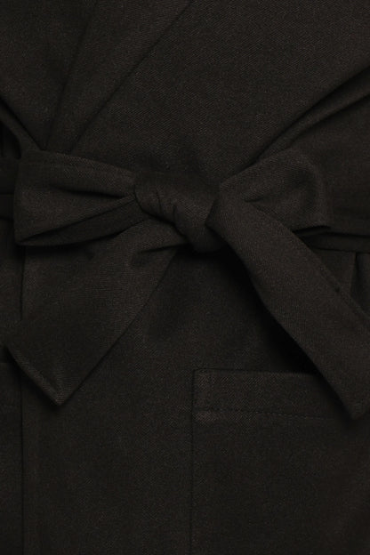 Kloss Tie Front Long Coat Black