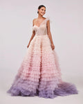 Charming ball gown with the frill layered ombre maxi skirt