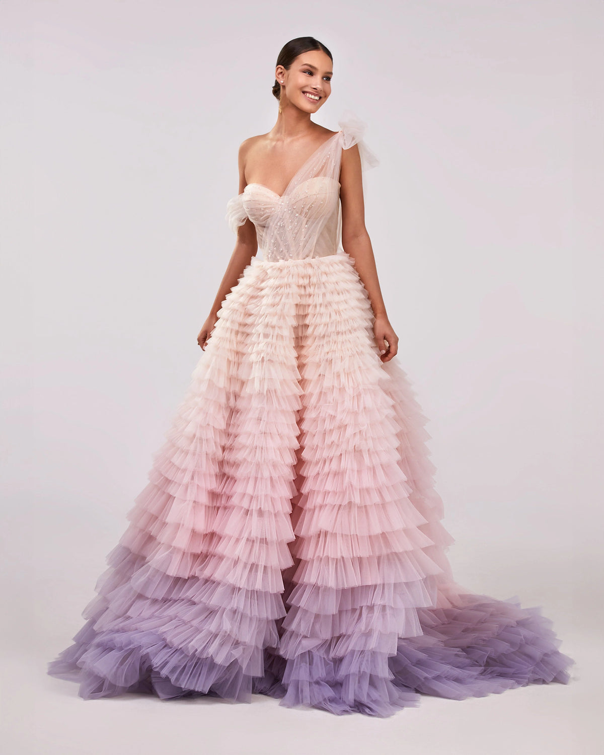 Charming ball gown with the frill layered ombre maxi skirt