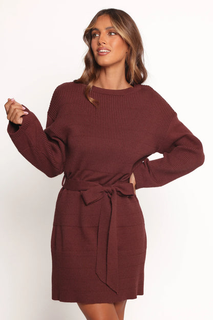 Lucca Mini Sweater Dress Chocolate Brown