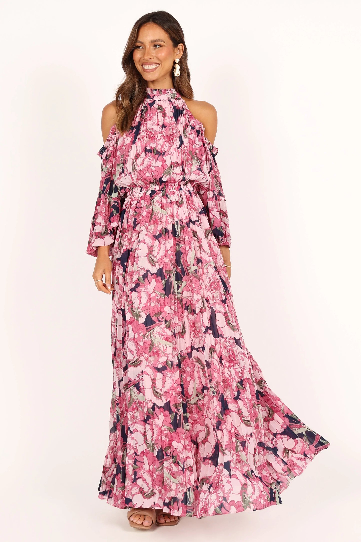 Hilary Pleated Maxi Dress Pink Floral