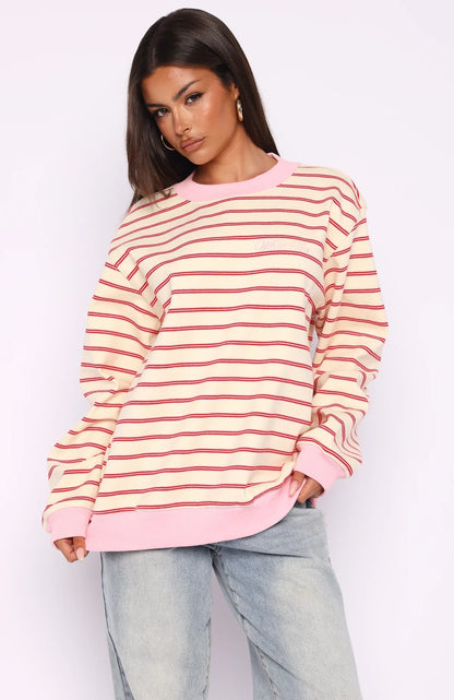 Happy Go Lucky Oversized Sweater Cream Red Stripe