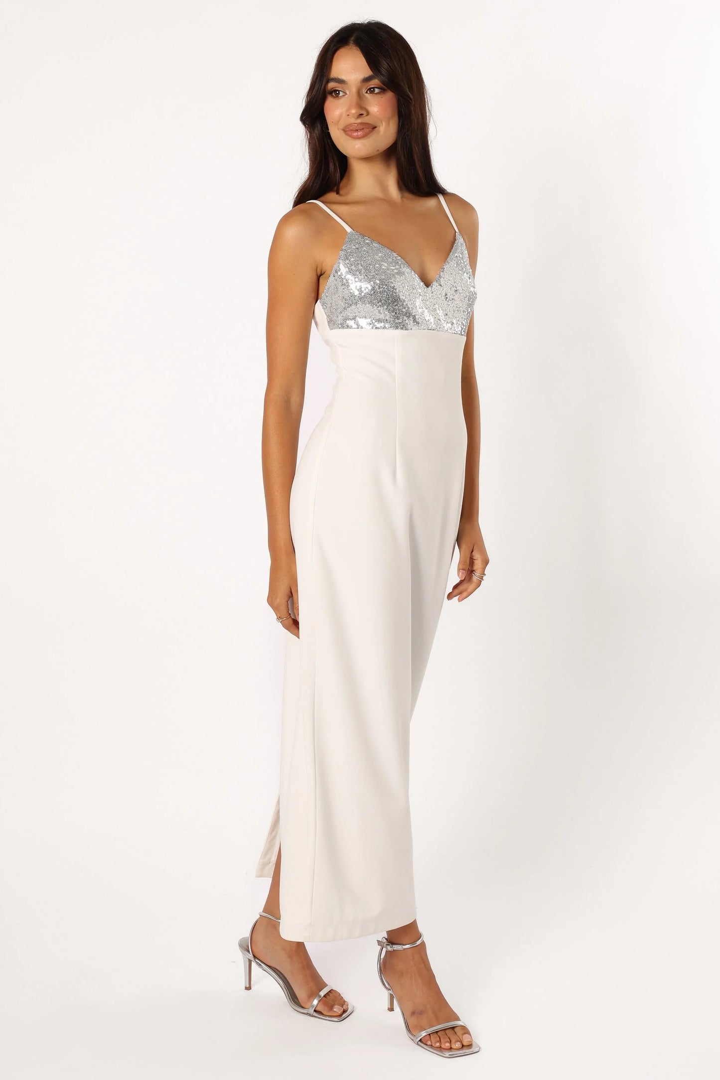 Kylie Slip Dress White Silver