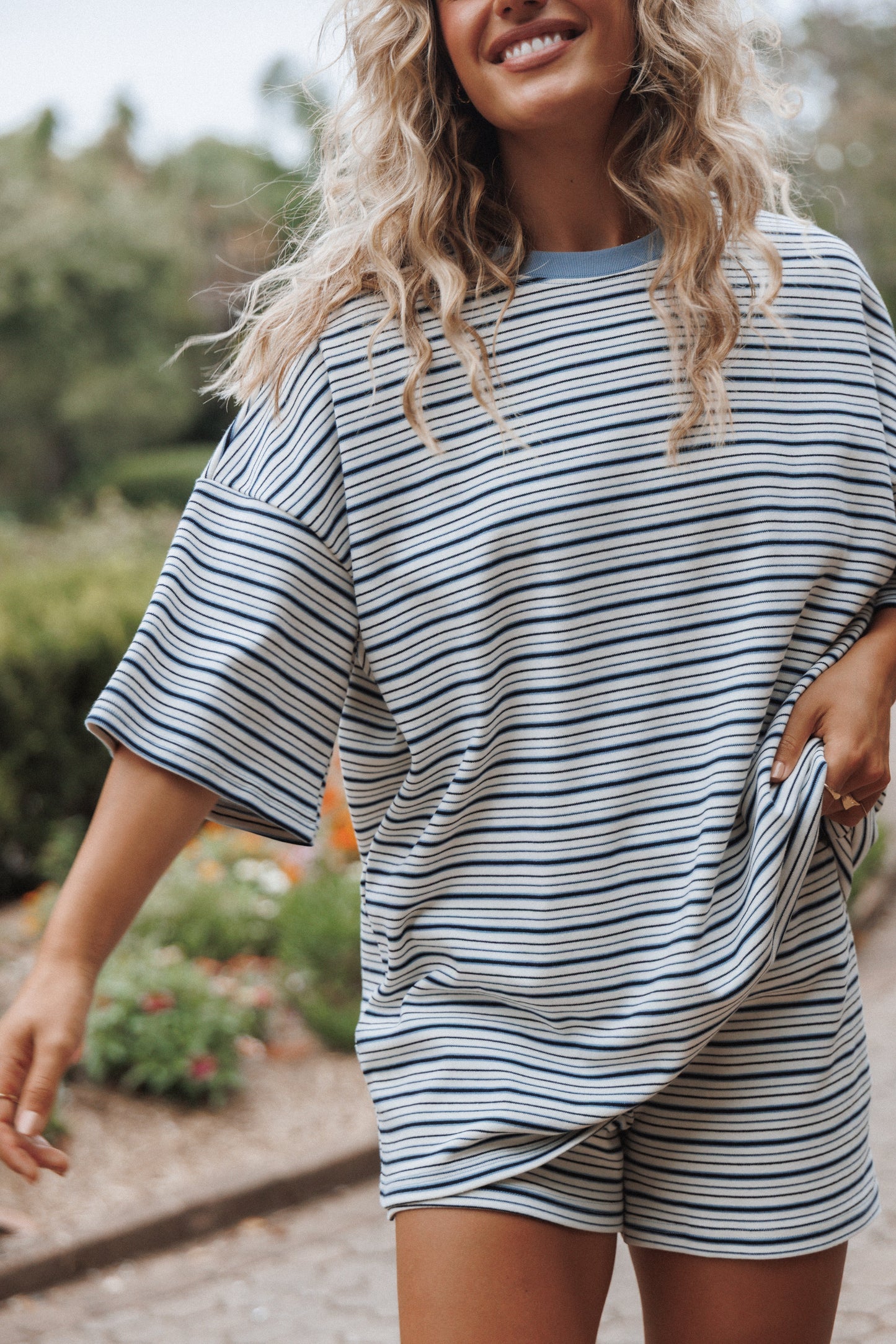 Hellen Stripe Short Set Blue Cream Stripe