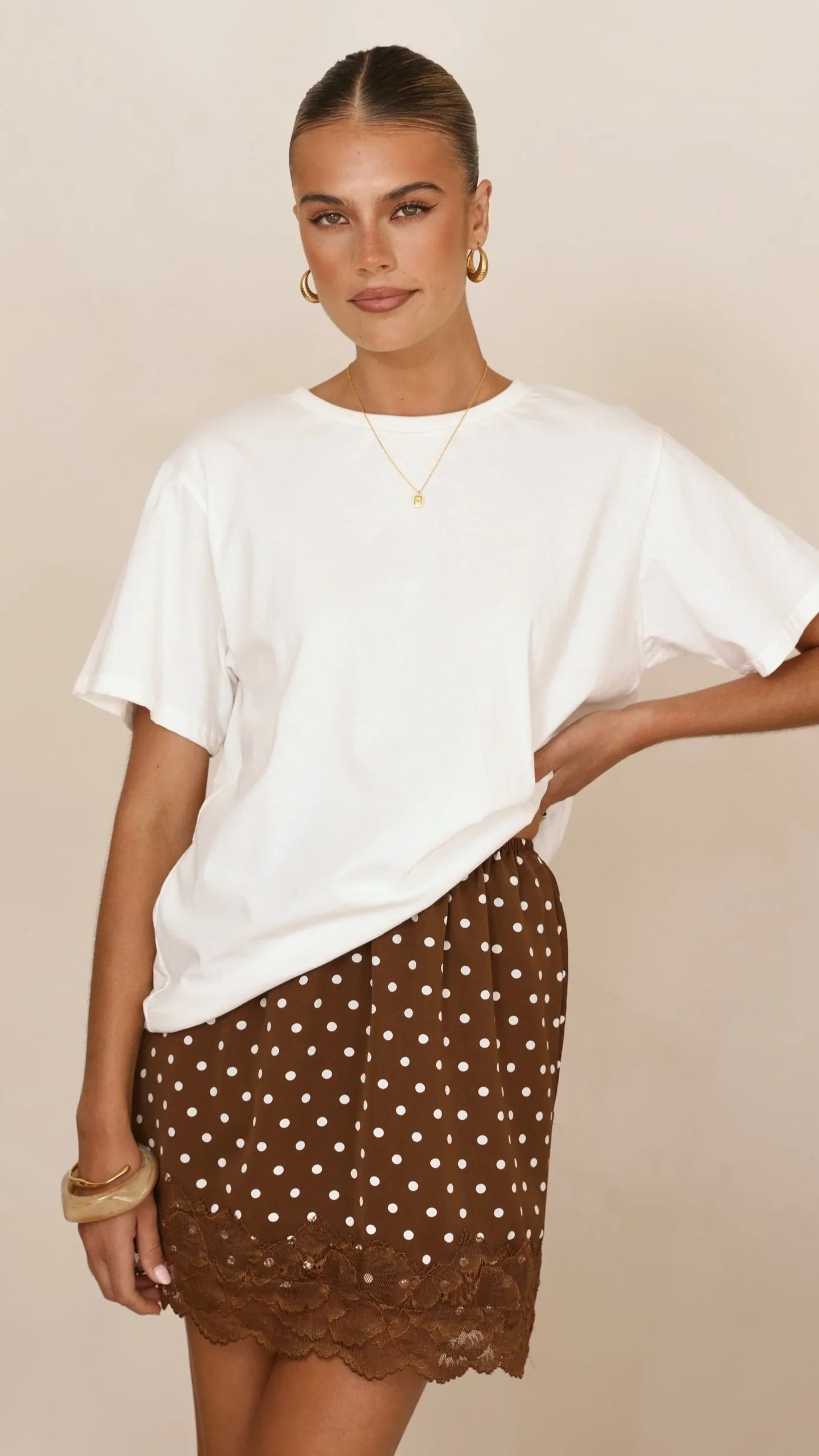 Kiki Lace Mini Skirt Chocolate Polka