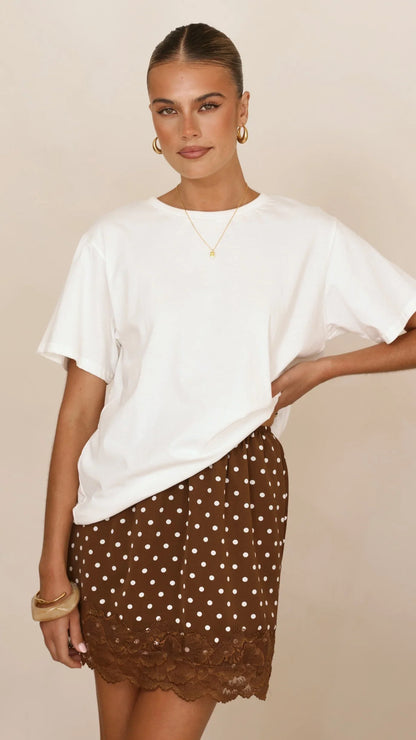 Kiki Lace Mini Skirt Chocolate Polka