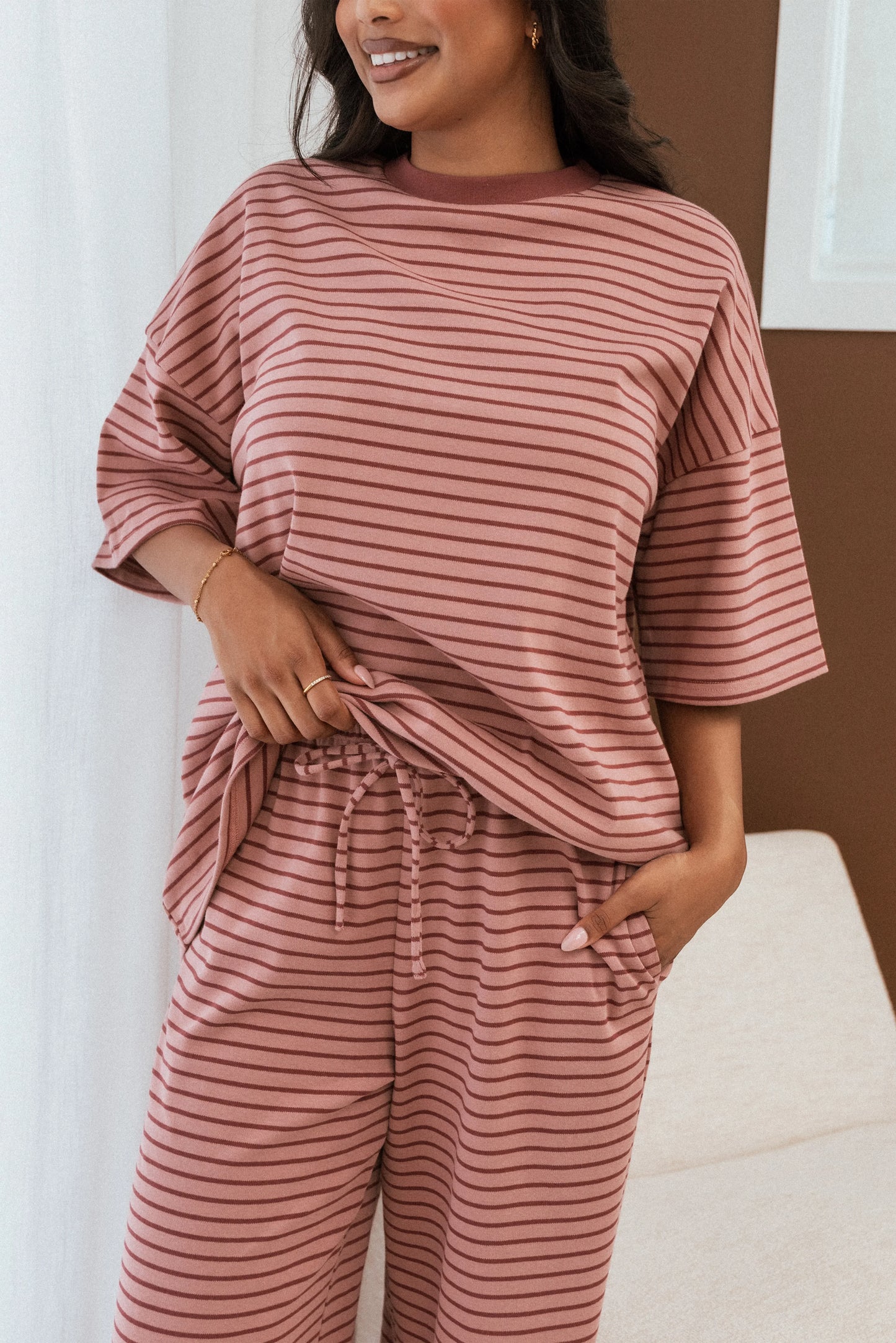 Wilda Oversized Tee Pink Red Stripe