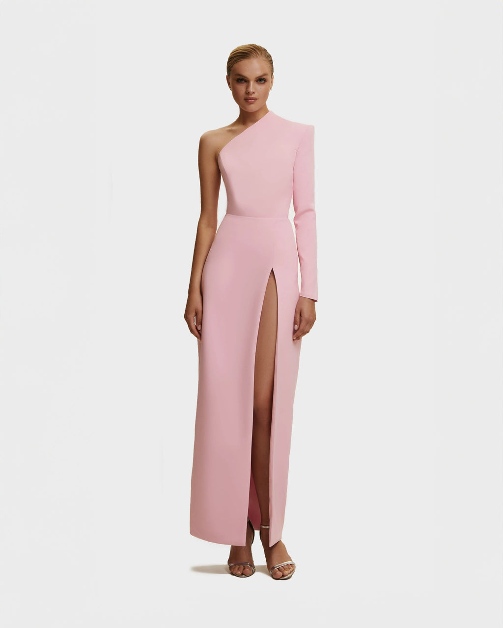 Pink Long sleeved dress with sharp shoulder cut