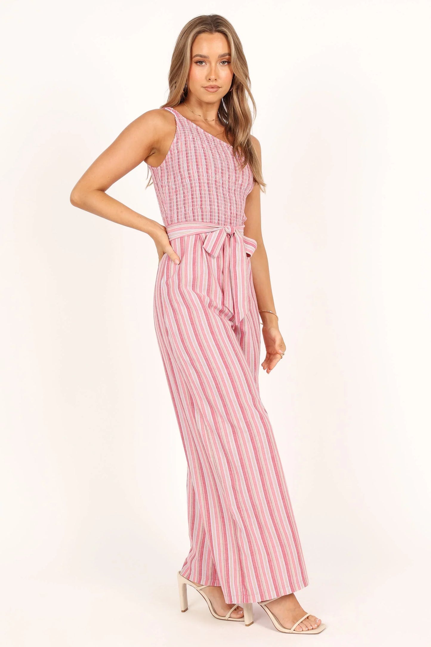 Amilia One Shoulder Jumpsuit Stripe