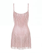 Pink Mini Dress with Fringe and Crystals