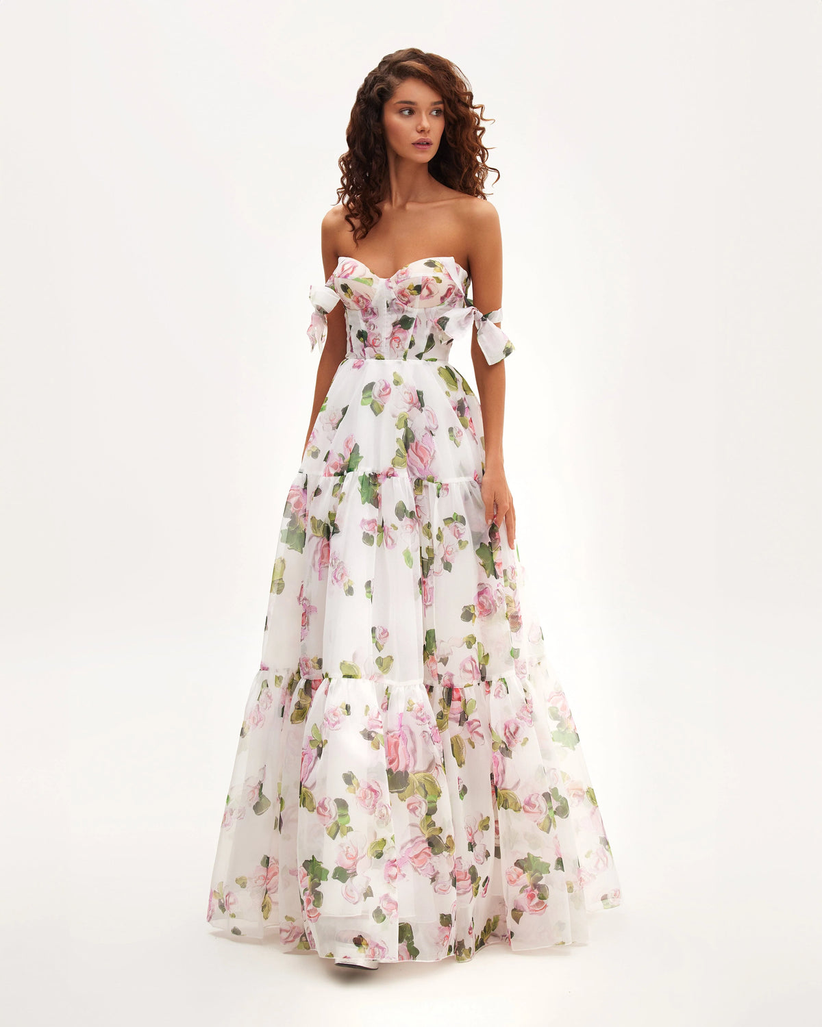 Apple Blossom Tender floral maxi tie strap dress