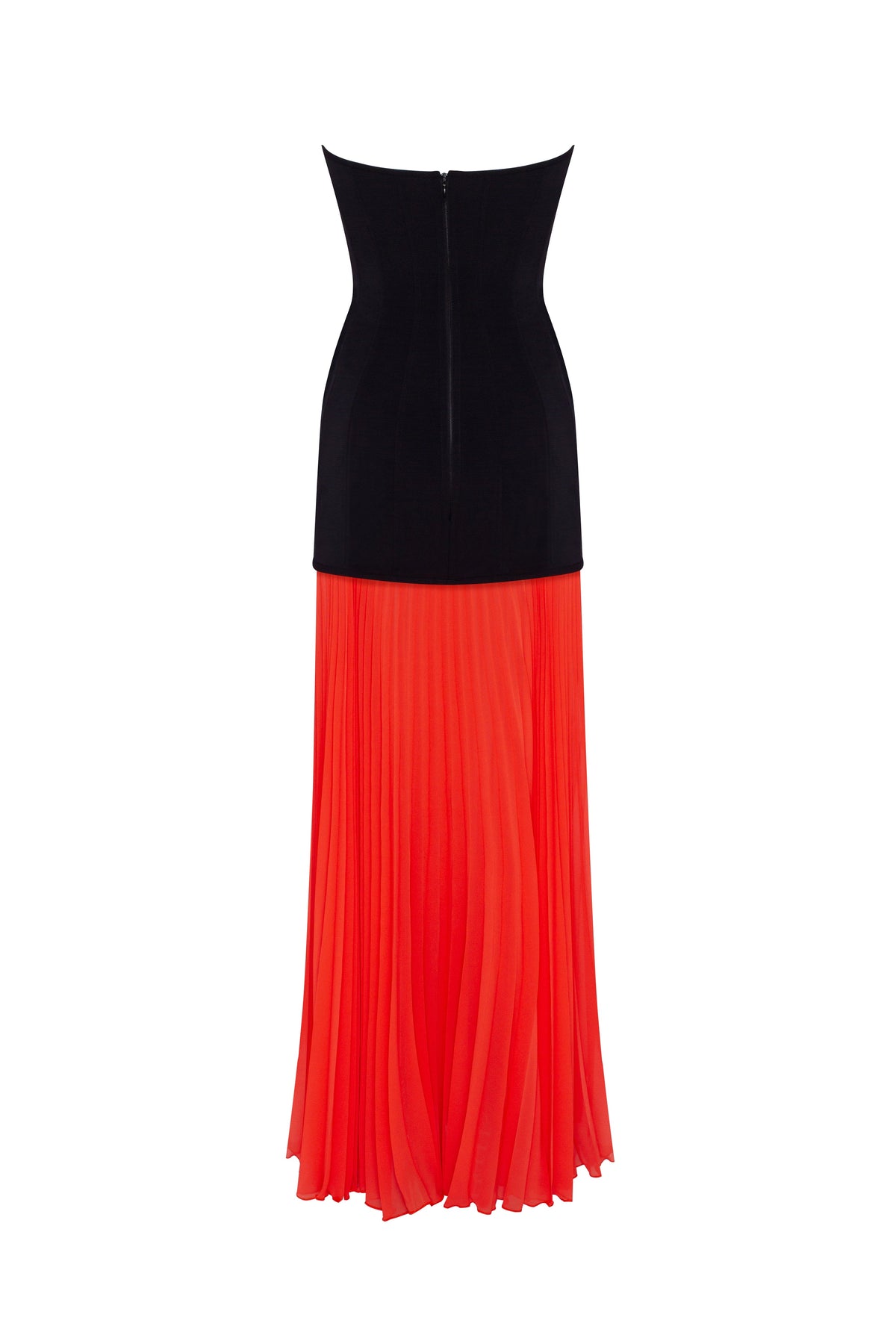 BlackCoral dress with a pleated skirt Parisienne