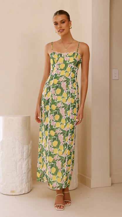 Carlia Midi Dress Lemon Print