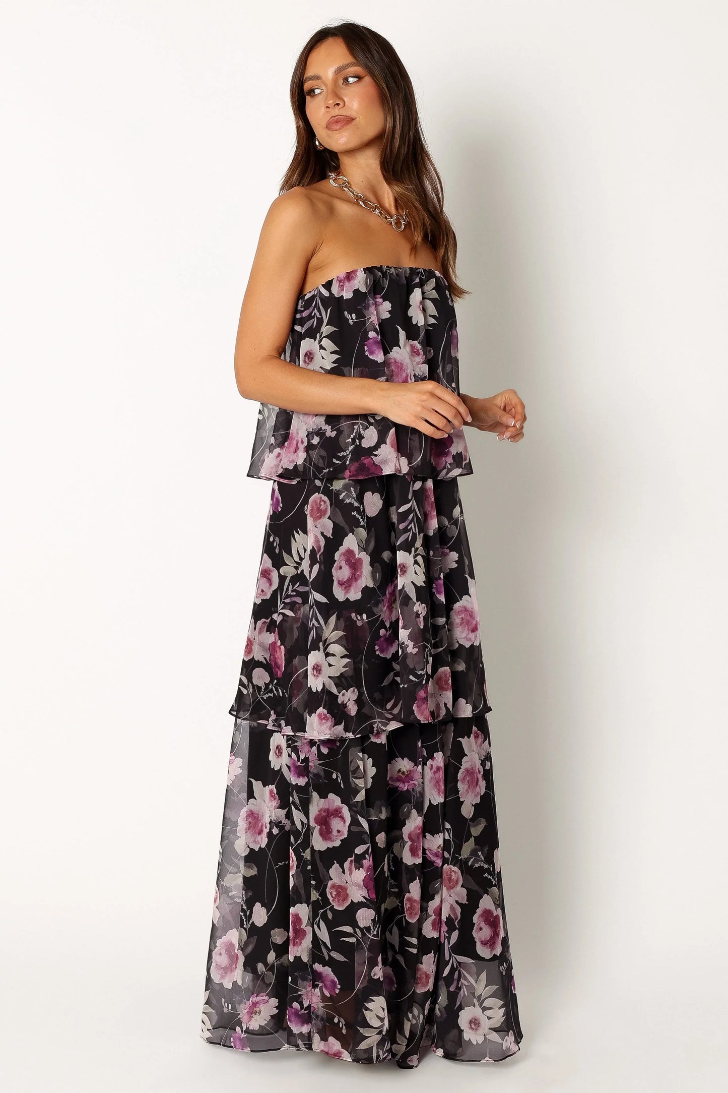 Bloom Strapless Maxi Dress Black Floral