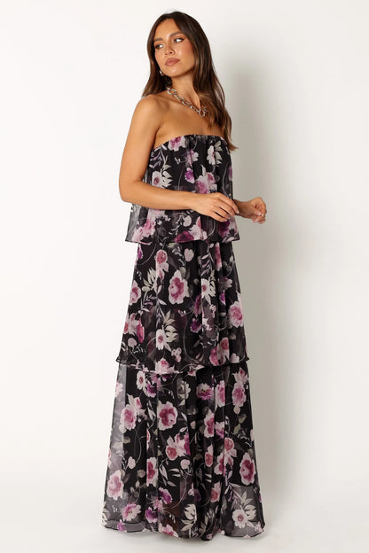 Bloom Strapless Maxi Dress Black Floral