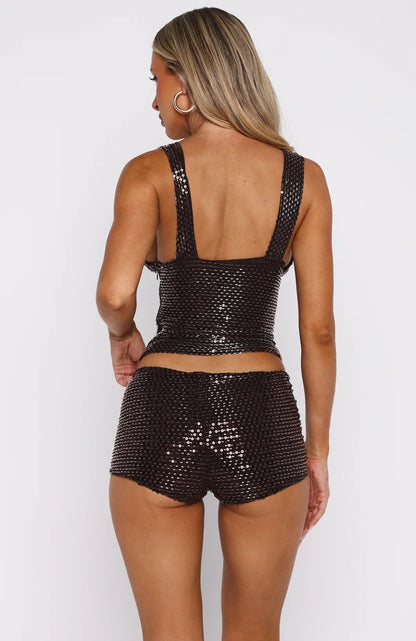 The Glitterati Beaded Top Chocolate