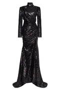Long sleeve black sequin dress