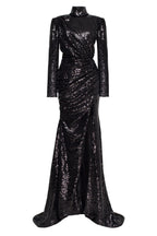 Long sleeve black sequin dress