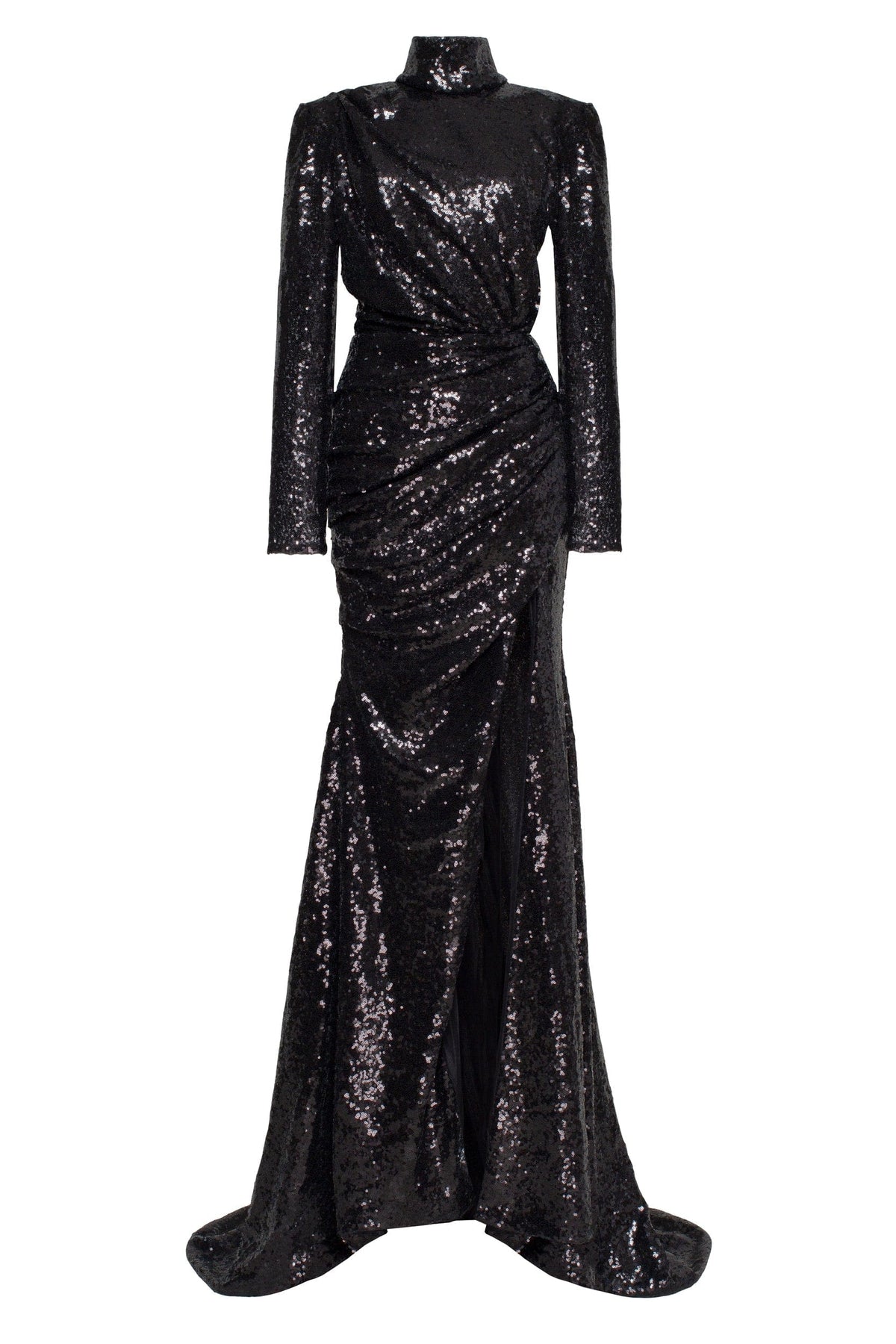 Long sleeve black sequin dress