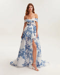 Catchy off the shoulder blue hydrangea maxi dress Garden of Eden