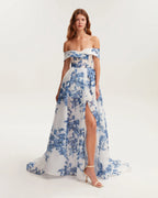 Catchy off the shoulder blue hydrangea maxi dress Garden of Eden