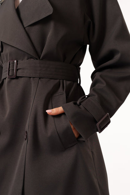 Billy Button Front Trench Coat Charcoal