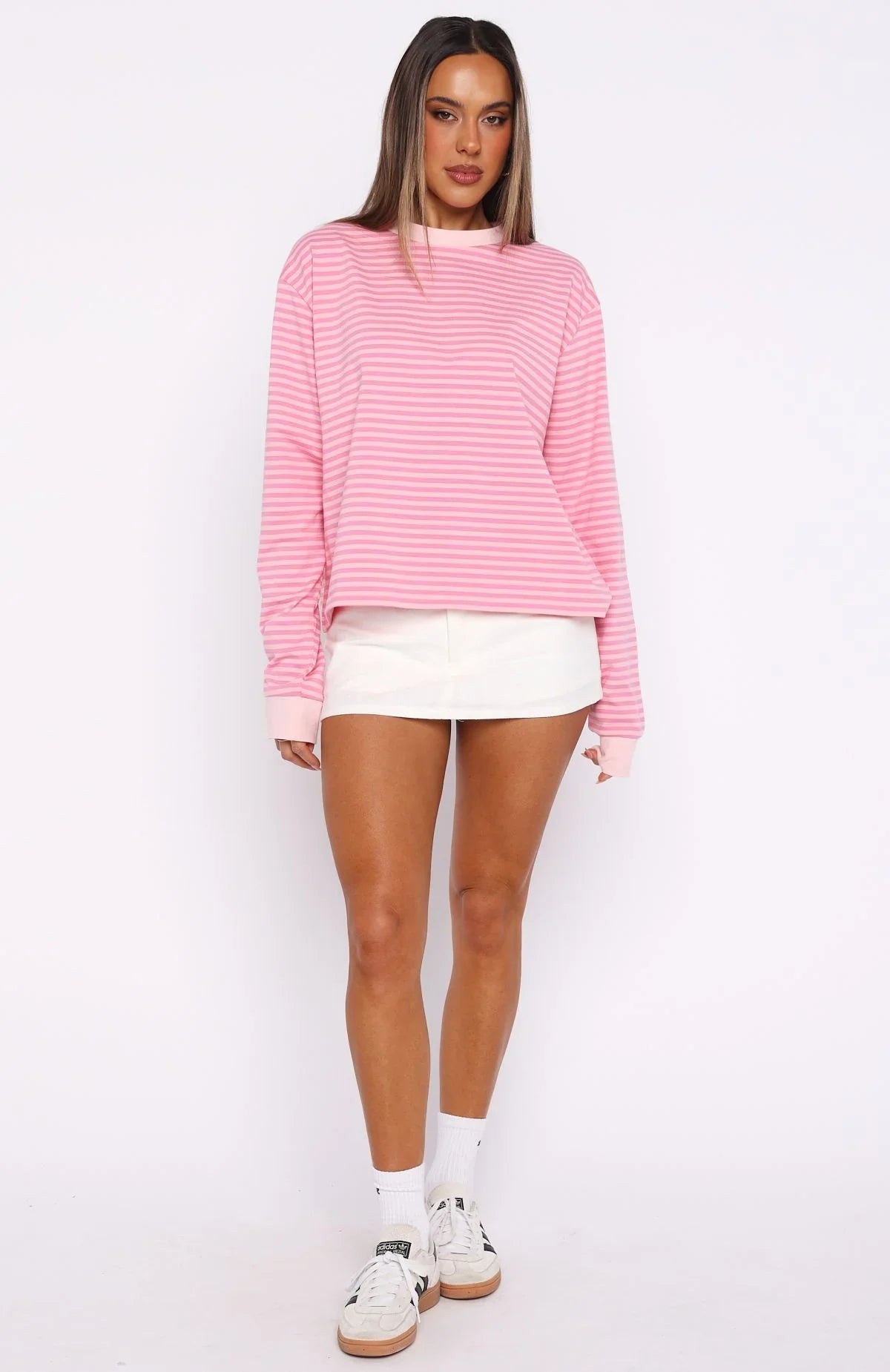 Catch The Drift Long Sleeve Tee Dark Pink Light Pink Stripe