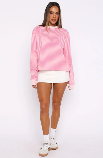 Catch The Drift Long Sleeve Tee Dark Pink Light Pink Stripe