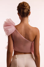Flirty ruffled one shoulder organza pink top Midnight Walk