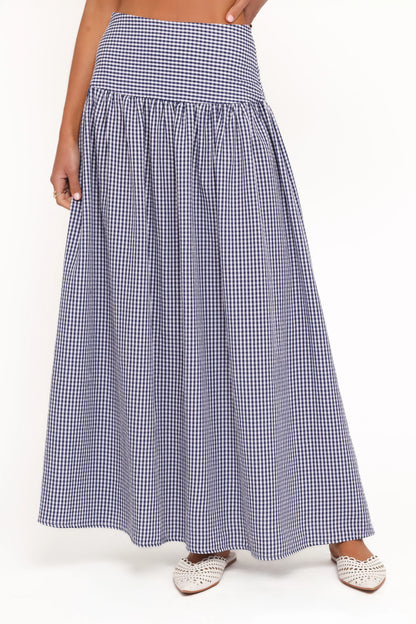 Laurita Maxi Skirt Navy Gingham
