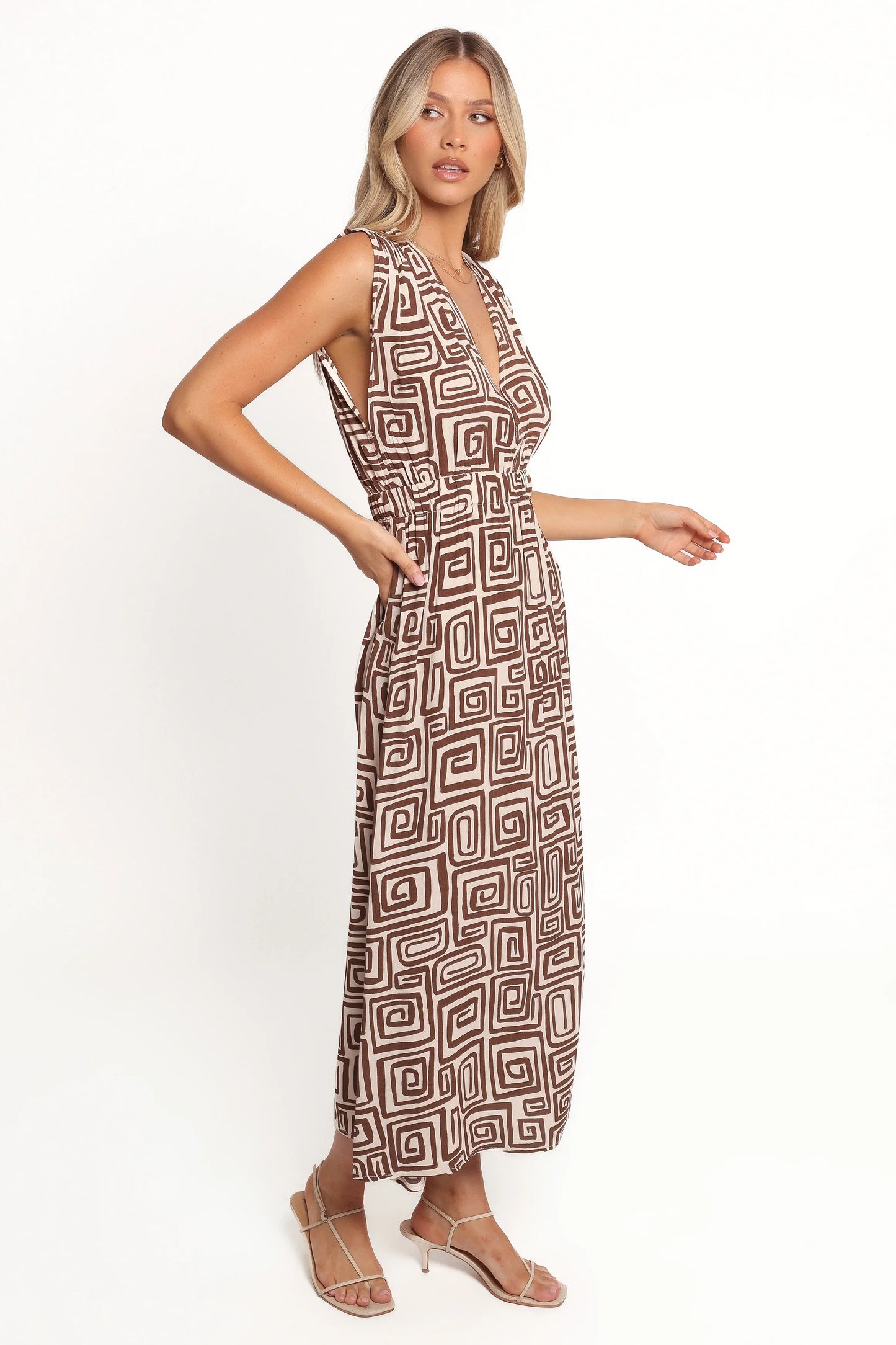 Solange Maxi Dress Chocolate Brown Print