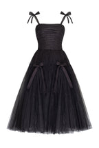 Adorable midi tie strap black tulle dress