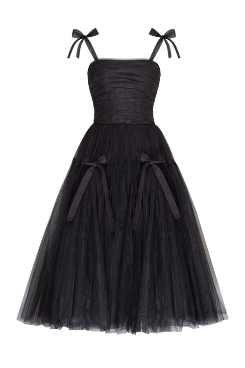 Adorable midi tie strap black tulle dress