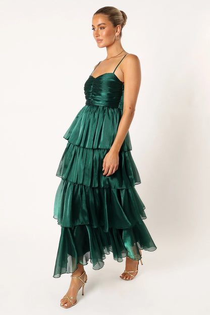 Jace Tiered Maxi Dress Shimmer Emerald