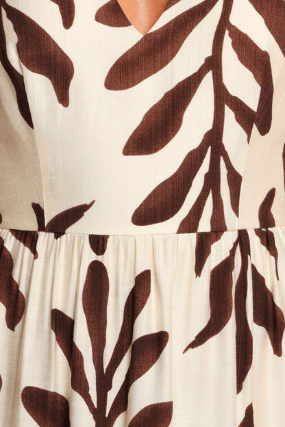 Steele Puff Sleeve Midi Dress Brown Palm