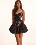 Black lace over the white mesh peplum corset with an oversized bow Parisienne