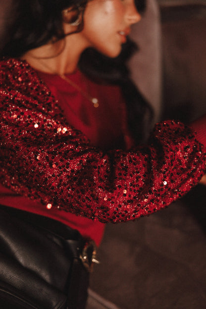 Rowan Sequin Sleeve Top Burgundy