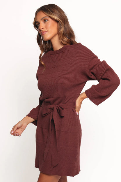 Lucca Mini Sweater Dress Chocolate Brown