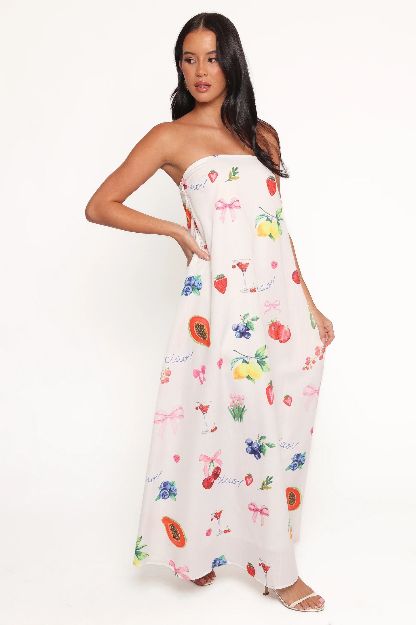 Soph Strapless Maxi Dress Ciao Bow Print