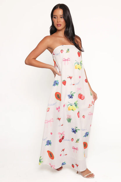 Soph Strapless Maxi Dress Ciao Bow Print