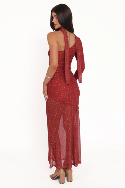 Hollie Mesh Skirt Set Red Polka Dot
