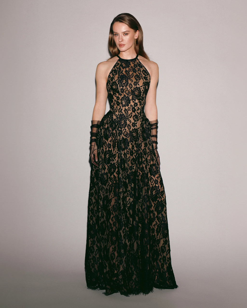 Black chantilly lace maxi dress