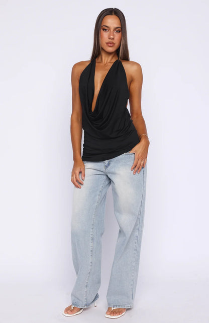 Caught You Looking Halter Top Black