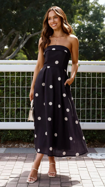 Tahlia Midi Dress Black Polka Print
