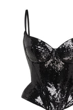 Sensational spaghetti straps sequined black corset Midnight Walk