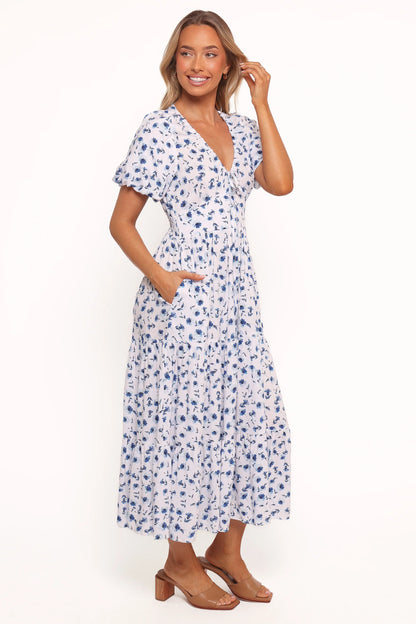 Roberts Maxi Dress Blue Ditsy Floral