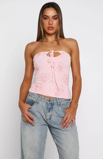 Glow Season Beaded Strapless Top Baby Pink