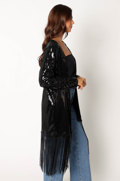 Miriam Sequin Fringe Duster Black