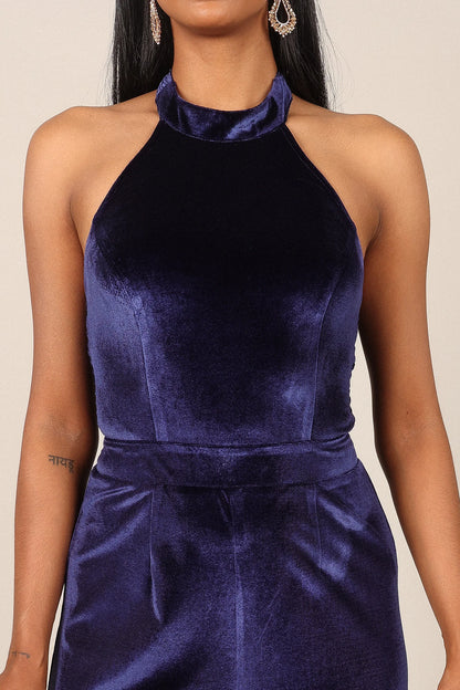 Aria Velvet Jumpsuit Sapphire